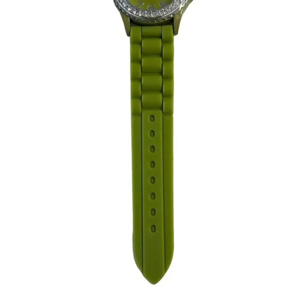 GENEVA 5573 Women's Watch Green Silicone Band Arabic Numerals Round Face 9‎ in